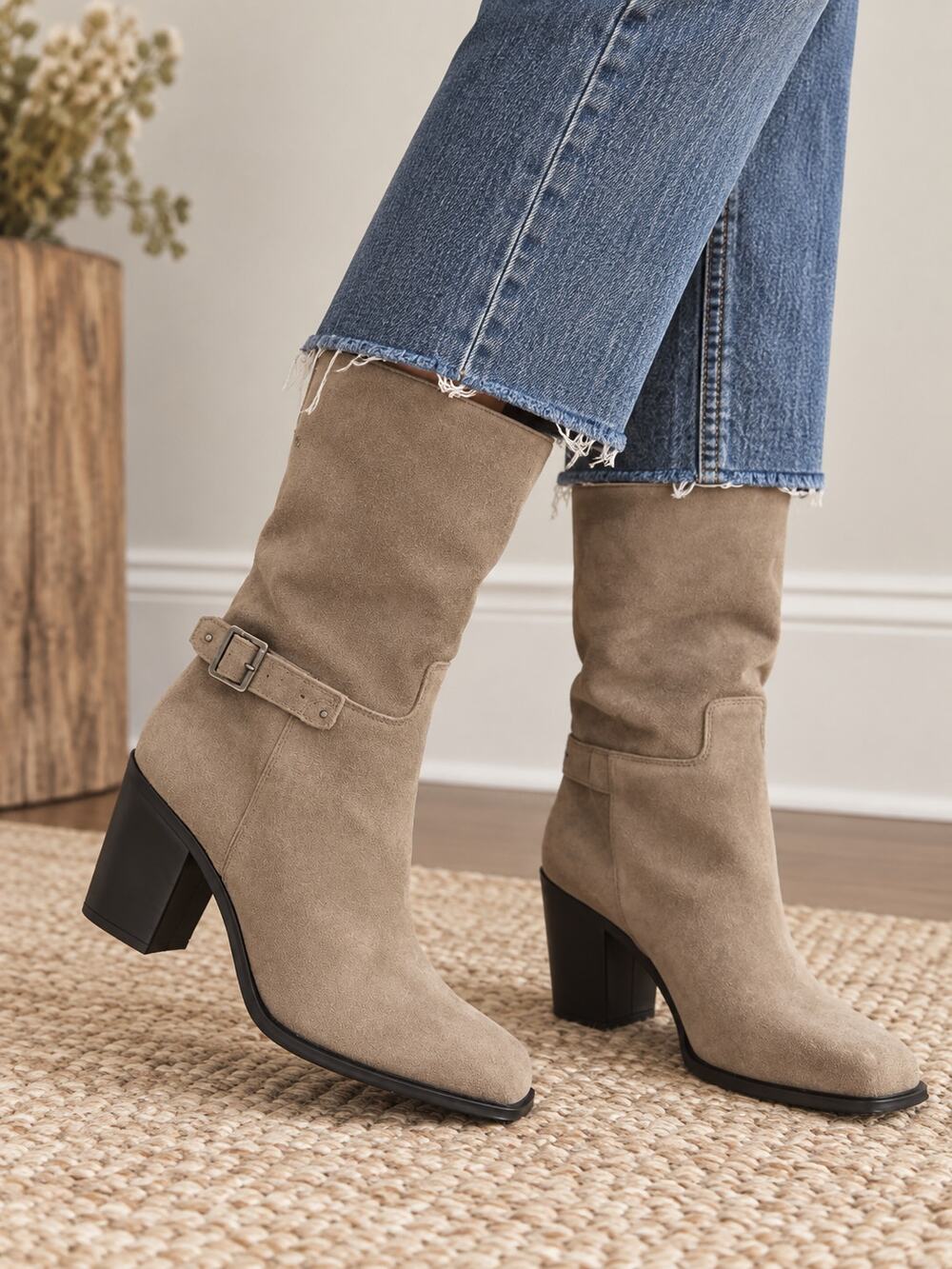 Franco Sarto Women’s Size 8 Vance Suede Leather Mid-Calf Boots Taupe NEW